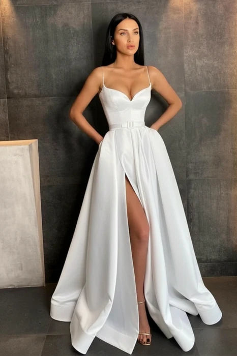 Glamorous Spaghetti Straps Satin Floor-Length Prom Dress