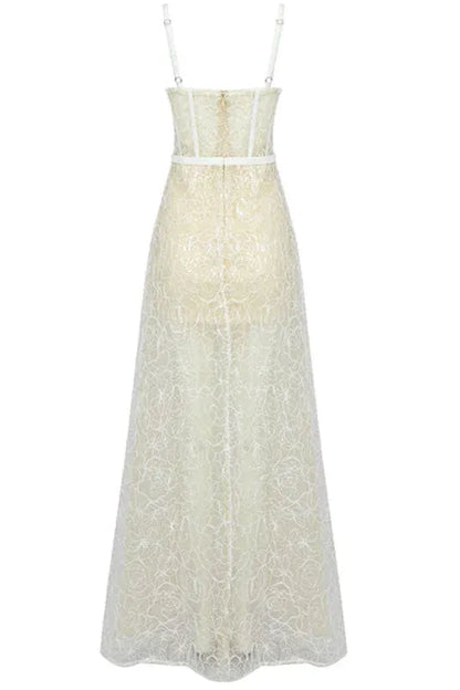 Glamorous Sweetheart Corset Floral Lace Champagne Floor-Length Prom Dress