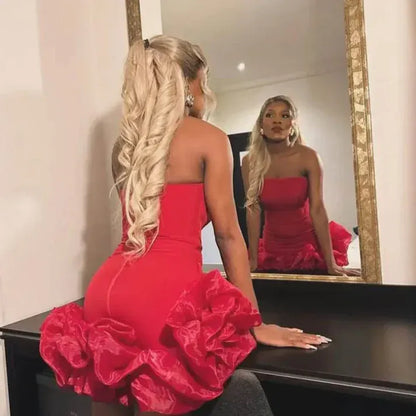 Glamorous Strapless Ruffle Hem Bodycon Mini Party Dress Homecoming Dress