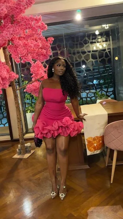 Glamorous Strapless Ruffle Hem Bodycon Mini Party Dress Homecoming Dress