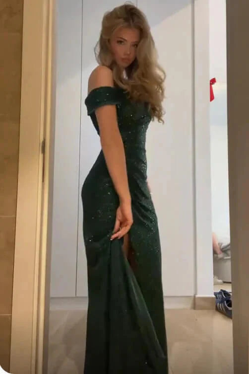 Glittery Mermaid Asymmetrical Neck Sleeveless Lace Up Floor-Length Prom Dress