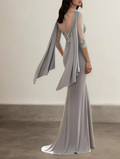 Gorgeous Mermaid Cowl Neck Lace Sleeve Zipper Back Floor - length Bridesmaid Dress