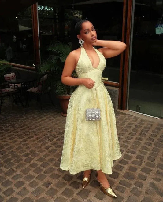 Gorgeous A-Line Halter Sleeveless Satin Ankle-Length Prom Dress