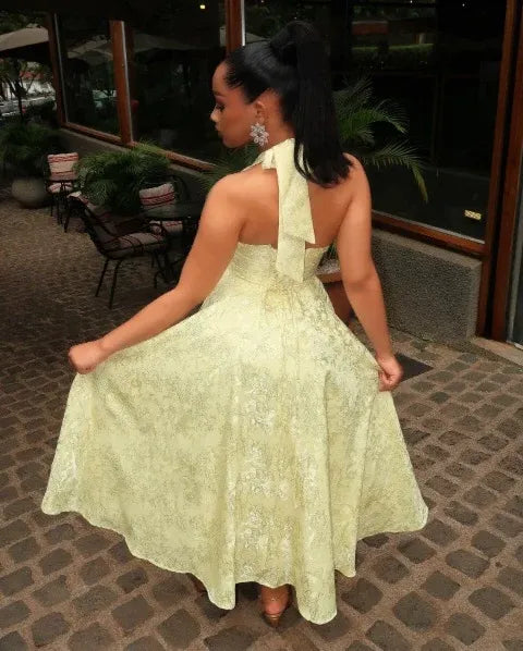 Gorgeous A-Line Halter Sleeveless Satin Ankle-Length Prom Dress