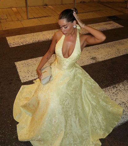 Gorgeous A-Line Halter Sleeveless Satin Ankle-Length Prom Dress