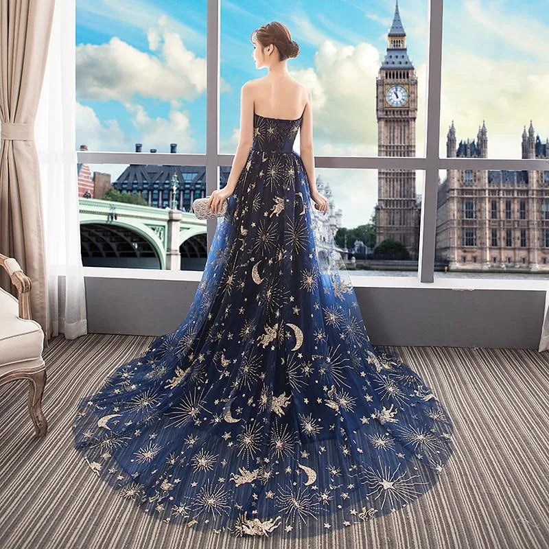 Gorgeous A-Line Off Shoulder Sleeveless Tulle Sweep Train Prom Dress