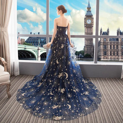Gorgeous A-Line Off Shoulder Sleeveless Tulle Sweep Train Prom Dress