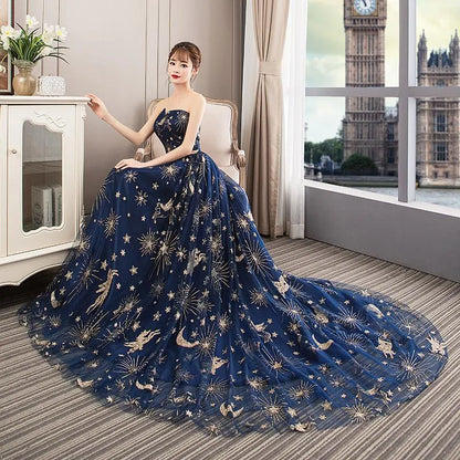 Gorgeous A-Line Off Shoulder Sleeveless Tulle Sweep Train Prom Dress