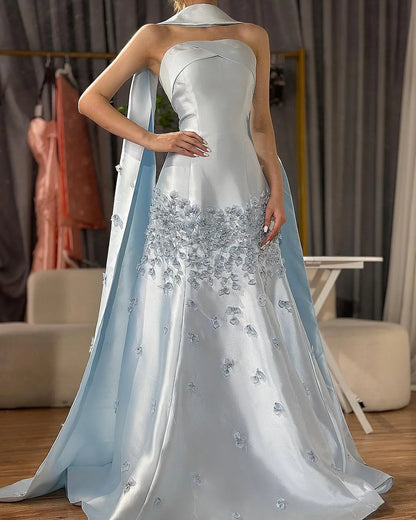 Gorgeous A-Line Strapless Sleeveless Lace Up Sweep/Brush Train Prom Dresses