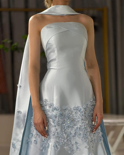 Gorgeous A-Line Strapless Sleeveless Lace Up Sweep/Brush Train Prom Dresses