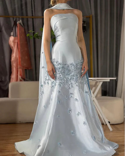 Gorgeous A-Line Strapless Sleeveless Lace Up Sweep/Brush Train Prom Dresses