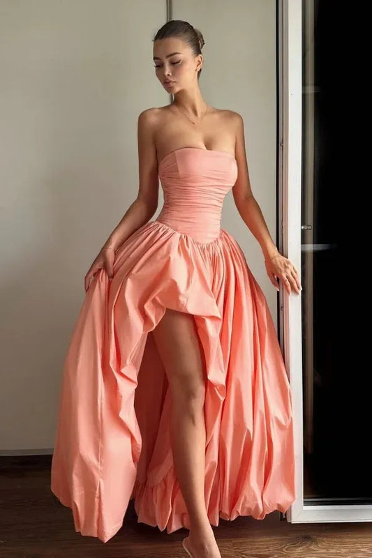 Gorgeous A-Line Strapless Sleeveless Pleated Asymmetrical-Length Prom Dress