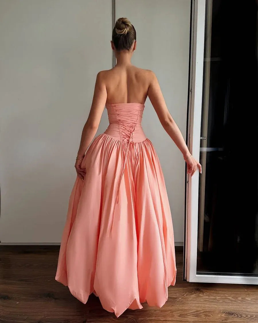 Gorgeous A-Line Strapless Sleeveless Pleated Asymmetrical-Length Prom Dress