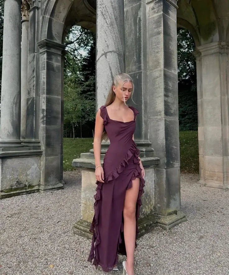 Gorgeous A line Square Neck Sleeveless Pleated Chiffon Floor-Length Prom Dress