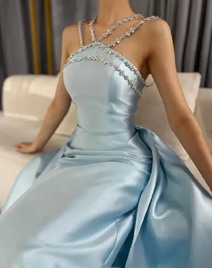 Gorgeous Ball Gown Off the Shoulder Sleeveless Satin Pleated Sweep Train Evening Dress