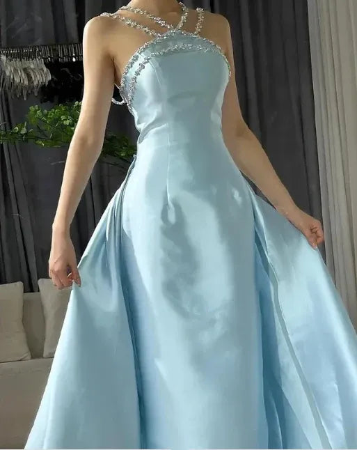 Gorgeous Ball Gown Off the Shoulder Sleeveless Satin Pleated Sweep Train Evening Dress