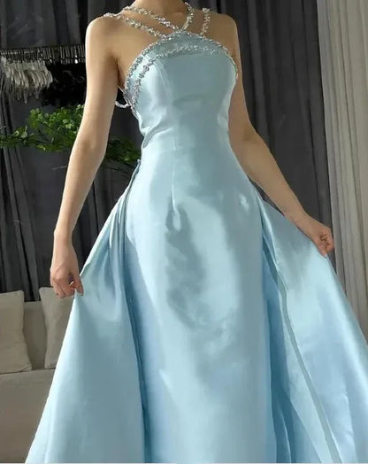 Gorgeous Ball Gown Off the Shoulder Sleeveless Satin Pleated Sweep Train Evening Dress