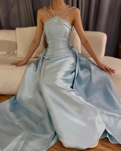 Gorgeous Ball Gown Off the Shoulder Sleeveless Satin Pleated Sweep Train Evening Dress