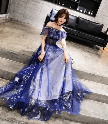 Gorgeous Ball Gown Off the Shoulder Sleeveless Tulle Floor-Length Prom Dress