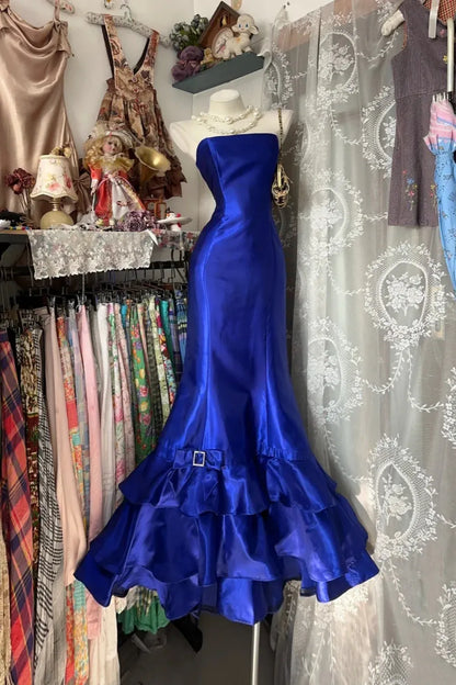 Gorgeous Mermaid/Trumpet Strapless Sleeveless Satin Floor-Length Backless Prom Dress
