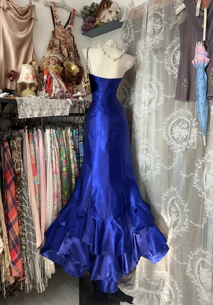 Gorgeous Mermaid/Trumpet Strapless Sleeveless Satin Floor-Length Backless Prom Dress