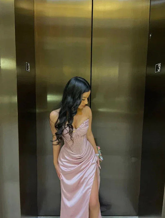 Gorgeous Mermaid/Trumpet Strapless Sleeveless Satin Lace Up Floor-Length Prom Dress