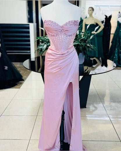 Gorgeous Mermaid/Trumpet Strapless Sleeveless Satin Lace Up Floor-Length Prom Dress
