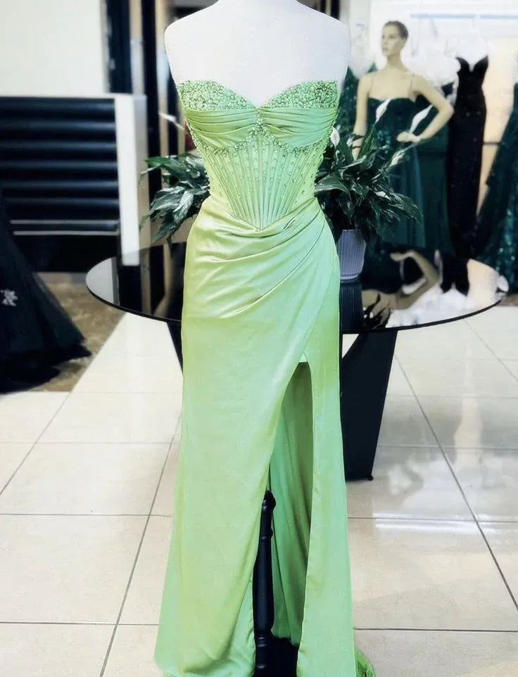Gorgeous Mermaid/Trumpet Strapless Sleeveless Satin Lace Up Floor-Length Prom Dress