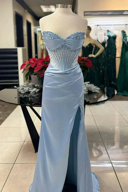 Gorgeous Mermaid/Trumpet Strapless Sleeveless Satin Lace Up Floor-Length Prom Dress