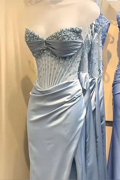 Gorgeous Mermaid/Trumpet Strapless Sleeveless Satin Lace Up Floor-Length Prom Dress