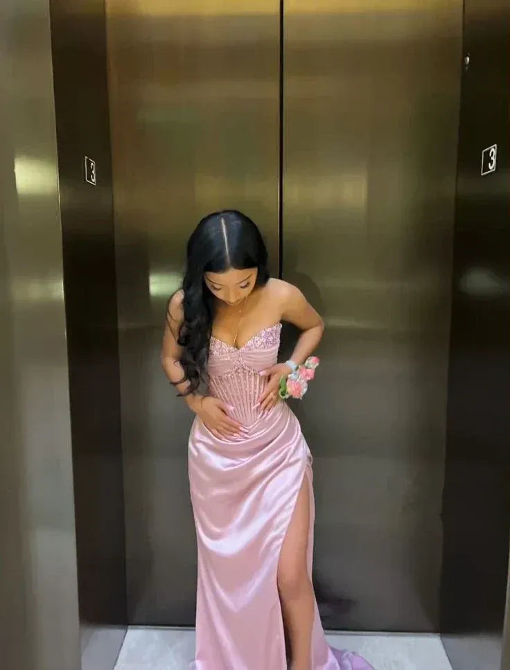 Gorgeous Mermaid/Trumpet Strapless Sleeveless Satin Lace Up Floor-Length Prom Dress