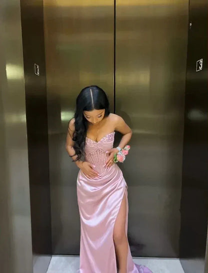 Gorgeous Mermaid/Trumpet Strapless Sleeveless Satin Lace Up Floor-Length Prom Dress