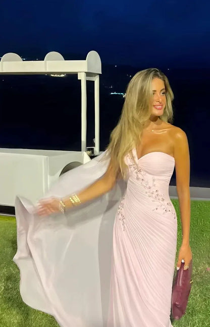Gorgeous A-Line Sweetheart Neck Sleeveless Chiffon Floor-Length Backless Prom Dress