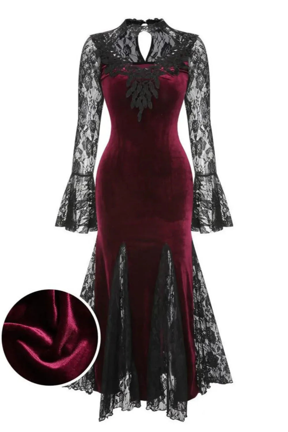 Gothic Mermaid/Trumpet V Neck Long Sleeve Velvet Backless Floor-Length Prom Dress