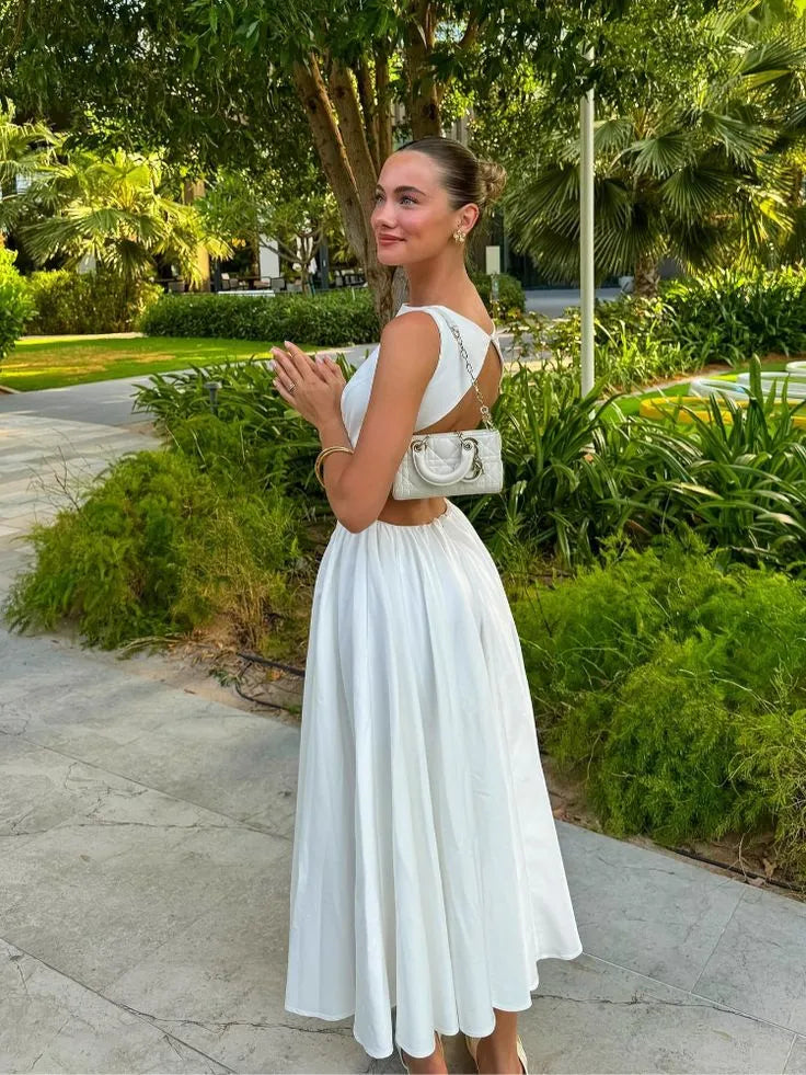 Graceful A-Line Boat Neck Sleeveless Pleated Satin Ankle-Length Prom Dress
