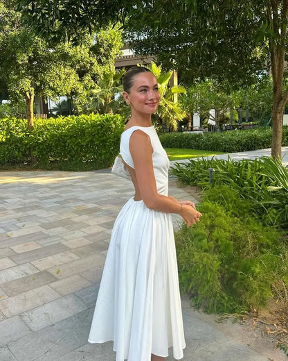 Graceful A-Line Boat Neck Sleeveless Pleated Satin Ankle-Length Prom Dress