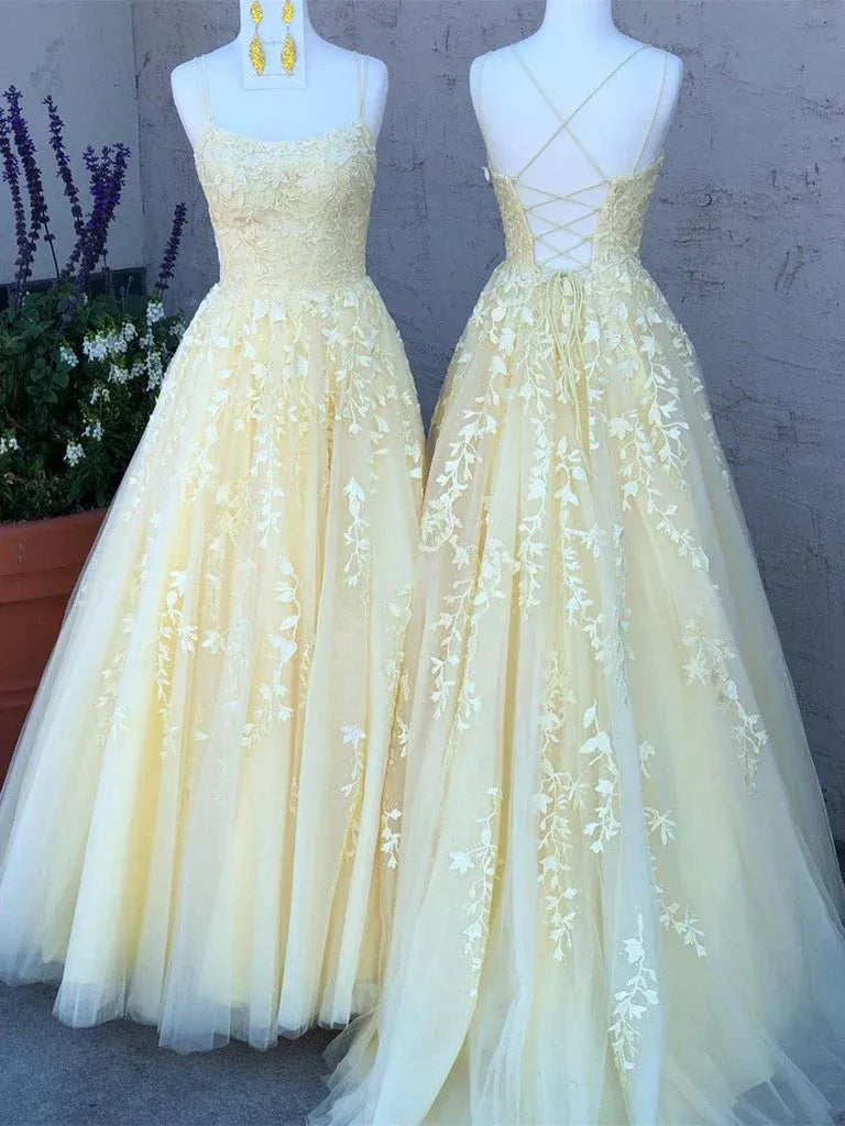 Graceful A-Line Scoop Neck Sleeveless Appliqued Floor-Length Prom Dress