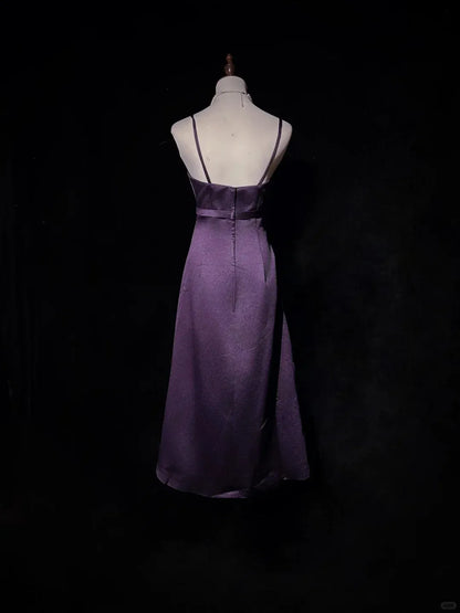 Graceful A-Line Spaghetti Straps Sleeveless Pleated Satin Maxi Dress Homecoming Dress