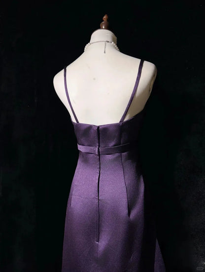 Graceful A-Line Spaghetti Straps Sleeveless Pleated Satin Maxi Dress Homecoming Dress