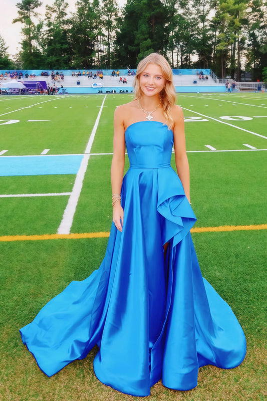 Graceful A-Line Sweetheart Sleeveless Slit Satin Floor-Length Prom Dress