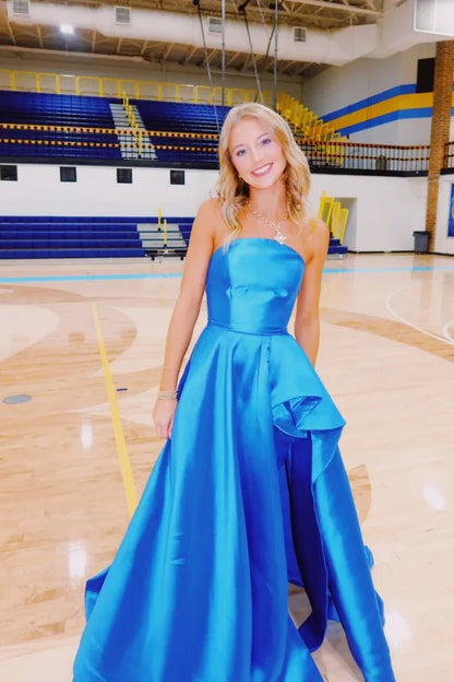 Graceful A-Line Sweetheart Sleeveless Slit Satin Floor-Length Prom Dress