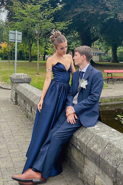 Graceful A-Line V-Neck Sleeveless Pleated Satin Floor-Length Prom Dress