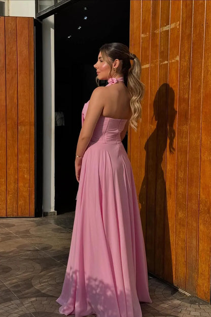 Graceful A-line Strapless Sleeveless Ruched Chiffon Floor-Length Prom Dress