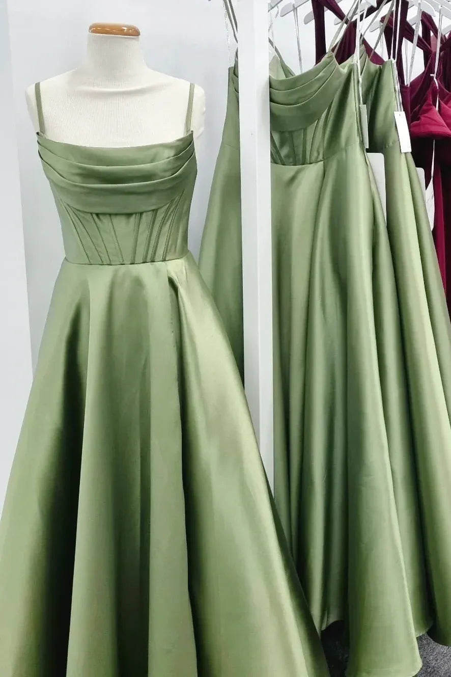 Graceful Ball Gown Spaghetti-Strap Sleeveless Lace Up Satin Floor-Length Prom Dress