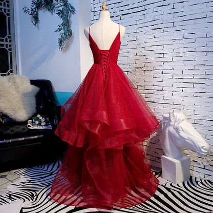 Graceful Ball Gown V Neck Sleeveless Tulle Pleated Floor-Length Prom Dress