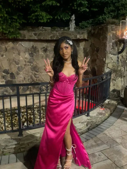 Graceful Mermaid V Neck Sleeveless Chiffon Beaded Floor-Length Prom Dress