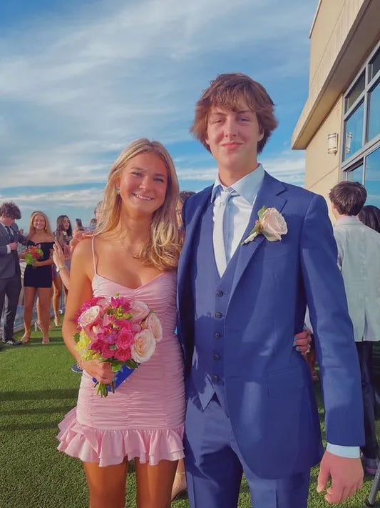 Graceful Sheath Spaghetti Straps Sleeveless Pleated Satin Short-Mini Homecoming Dress