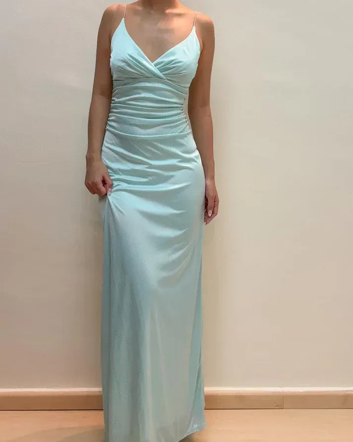 Graceful V Neck Bodycon Sleeveless Pleated Floor-Length Prom Dress