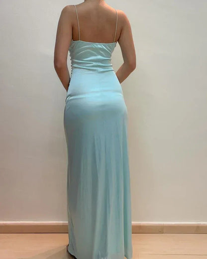 Graceful V Neck Bodycon Sleeveless Pleated Floor-Length Prom Dress