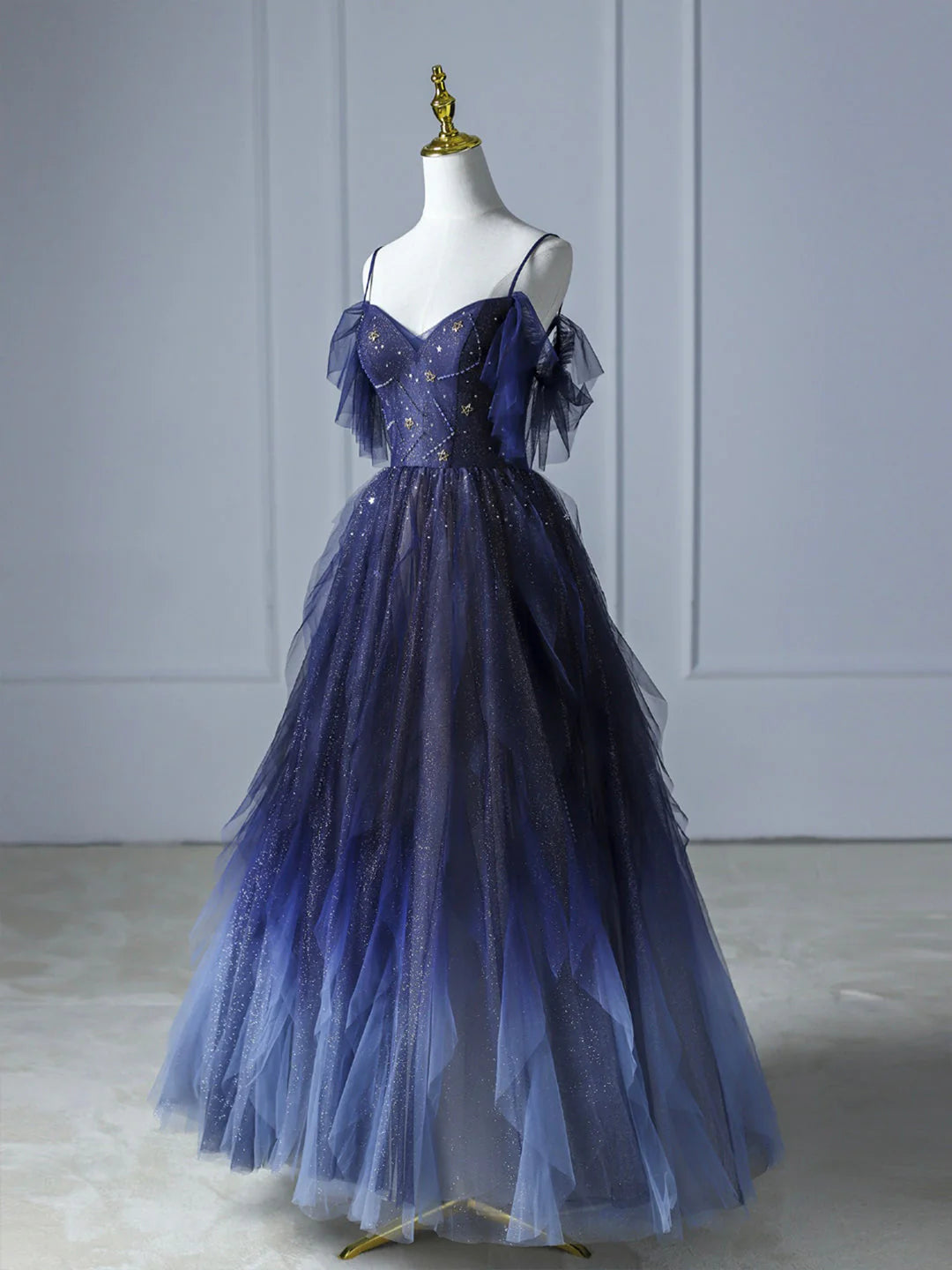 Gradient A-line V Neck Sleeveless Lace Up Floor-Length Prom Dress